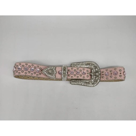 BHW XS LEATHER WESTERN COWGIRL BELT Rhinestones Rodeo Princess Bling Pink Silver - Picture 2 of 9